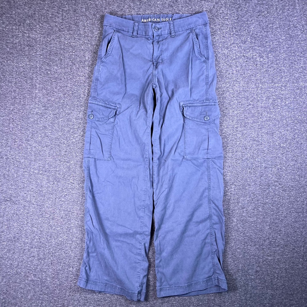 American Eagle Pants Womens 2 Blue Cargo Baggy Wide Leg Skater Utility Stretch